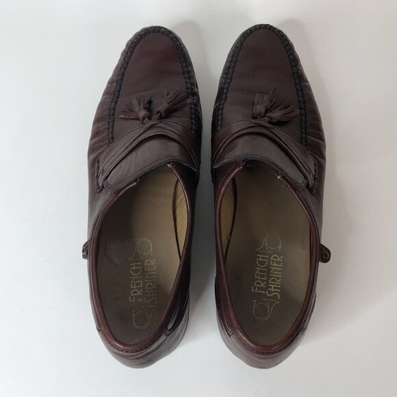 French Shriner Mens Shoes Size 10M Burgundy Leather Tassel Loafers F41174 main image 10